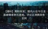 【爆料】黑料突发：圈内人在今日凌晨被曝曾参与真相，评论区沸腾席卷全网