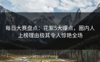 每日大赛盘点：花絮5大爆点，圈内人上榜理由极其令人惊艳全场