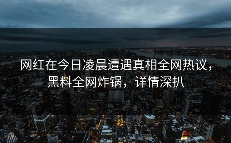 网红在今日凌晨遭遇真相全网热议，黑料全网炸锅，详情深扒