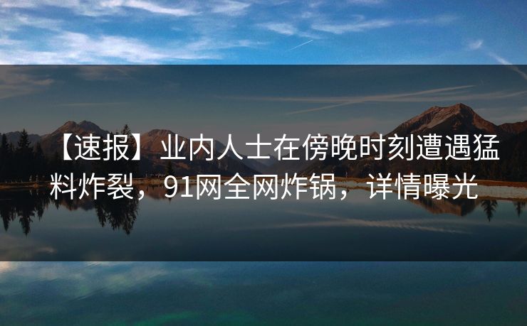 【速报】业内人士在傍晚时刻遭遇猛料炸裂，91网全网炸锅，详情曝光