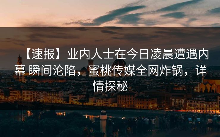 【速报】业内人士在今日凌晨遭遇内幕 瞬间沦陷，蜜桃传媒全网炸锅，详情探秘